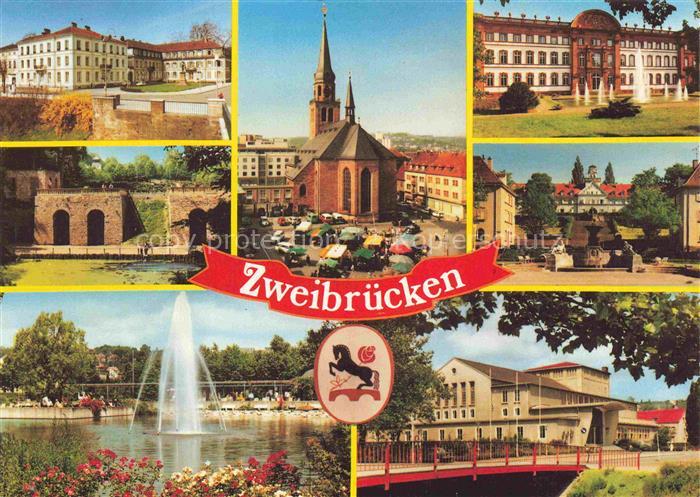 Zweibruecken Pfalz Schloss Kirche Marktplatz Brunnen Fontaene Stadtpark Theater