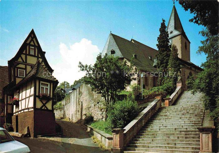 BAD ORB Hessen Fachwerkhaus Pfarrkirche-St-Martin Treppe Spessart Kirchturm Alts