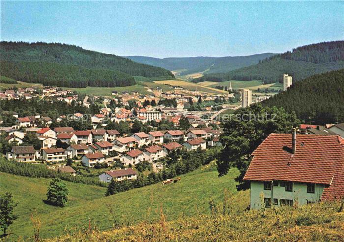 Furtwangen Schwarzwald BW Schwarzwald Panorama Tal Wald Wohnhaeuser Hochhaus Kir