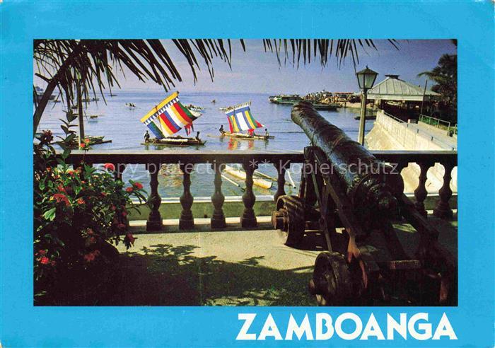 Zamboanga City Philippines Vinta-Segelboote Kanone Hafen Meer Palmen Kueste Fest