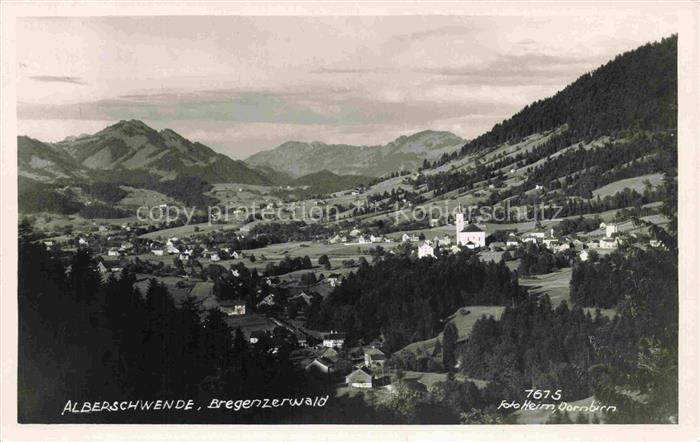 Alberschwende Vorarlberg AT Bregenzerwald Kirche Dorfpanorama Berge Wiesen Tanne