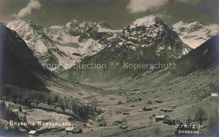 Brand  Vorarlberg AT Scesaplana Bergtal Tal Ortschaft Alpen Schneeberge Wiesen