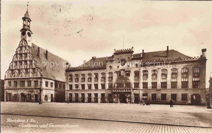 Weissenborn Zwickau Rathaus Gewandhaus Marktplatz Turm Fachwerk Pflastersteine P