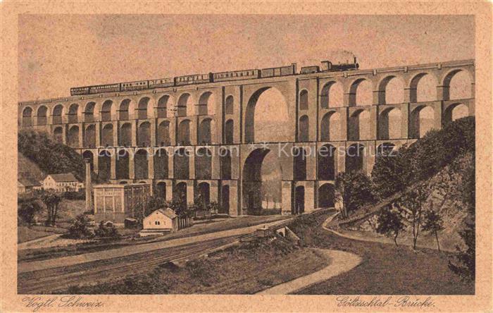 Mylau Sachsen Goeltzschtal-Bruecke Viadukt Eisenbahn Dampflokomotive Zug Bogen T