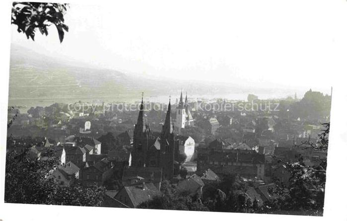 Bingen Rhein Rheinland-Pfalz Panorama Rhein Kirche-Tuerm Weinberge Stadtansicht