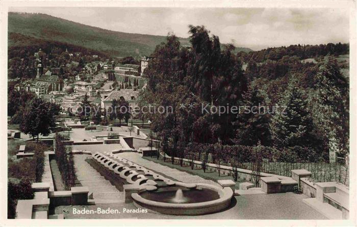Innenstadt Baden-Baden Paradies Brunnen Park Gartenanlage Stadtpanorama Waldberg