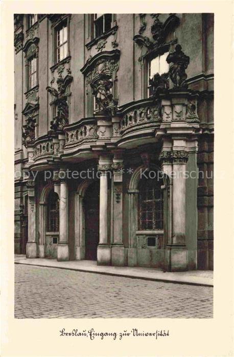 WROCLAW Breslau PL Universitaet Barock Portal Skulpturen Fassade Eingang Kopfste