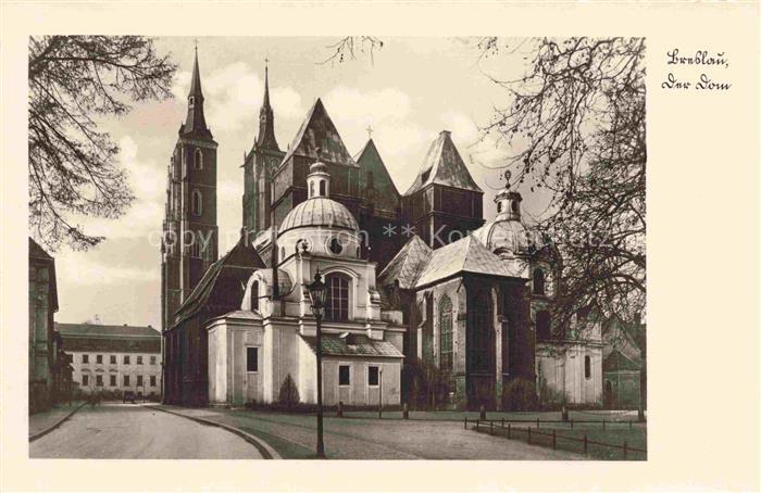 WROCLAW Breslau PL Dom Kathedrale Gotik Kuppel Tuerme Kapelle Baeume