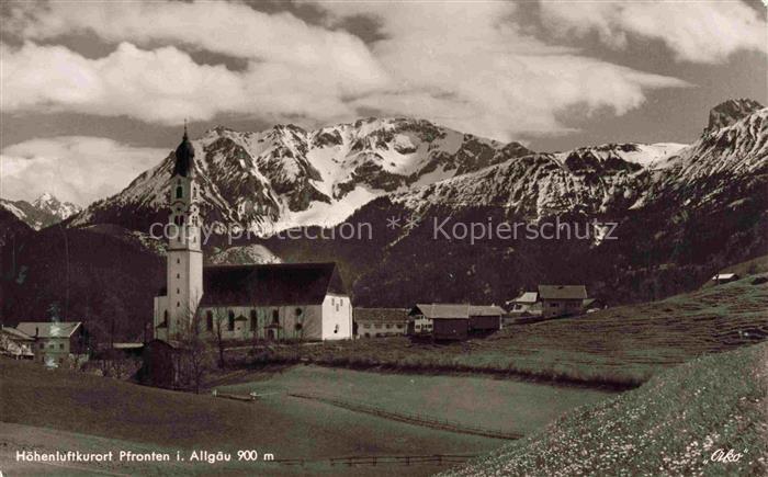 Pfronten Ostallgaeu Bayern Kirche Allgaeu Bergpanorama Schnee Wiesen Hoehenluftk