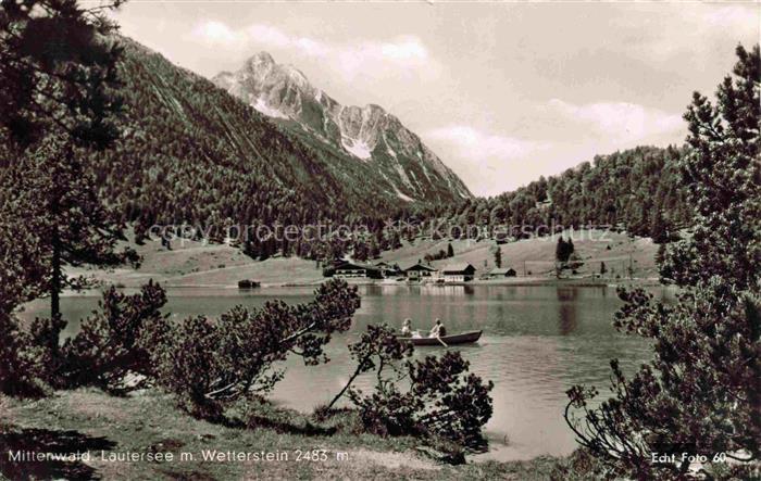 MITTENWALD Bayern Lautersee See Wetterstein Bergpanorama Ruderboot Almhuetten Wa