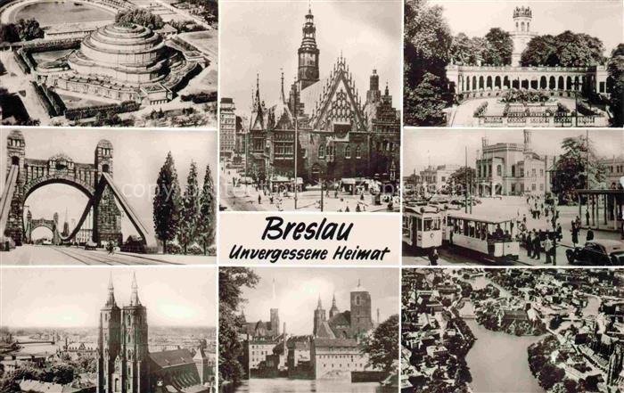 Friedland Mieroszow BRESLAU PL Jahrhunderthalle Rathaus Park Bogen Strassenbahn
