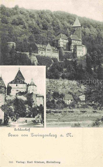 Zwingenberg Neckar BW Burg-Zwingenberg Schlosshof Neckar Felsen Wald Schloss