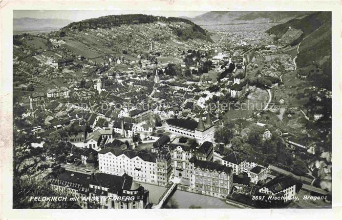 Feldkirch Vorarlberg AT Ardetzenberg Stadtansicht Kirche Tal Berge Daecher Ill