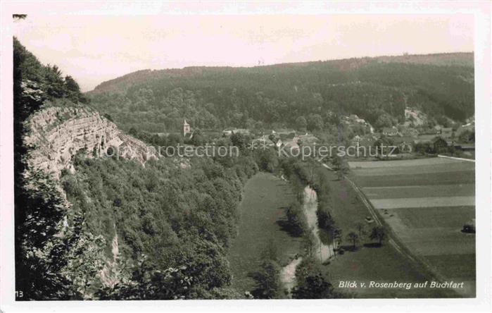Buchfart Weimarer Land Thueringen Rosenberg Felsen Talblick Kirchturm Dorf Wald