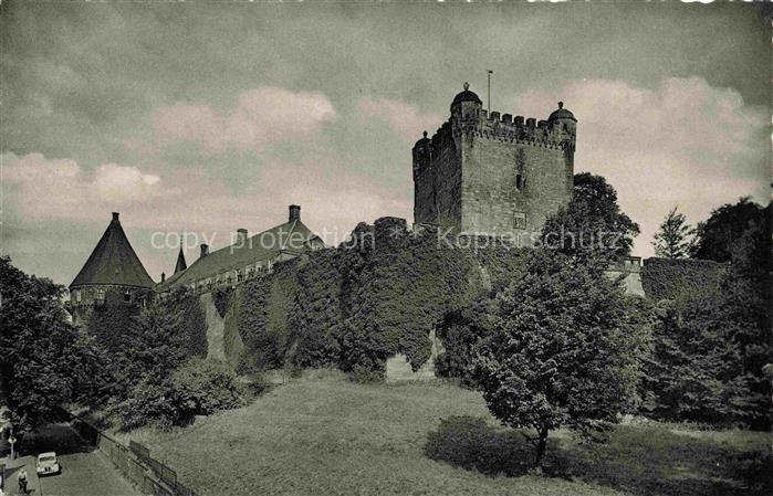 Bad Bentheim Burg-Bentheim Burgturm Zinnen Burgmauer Efeu Baeume Auto