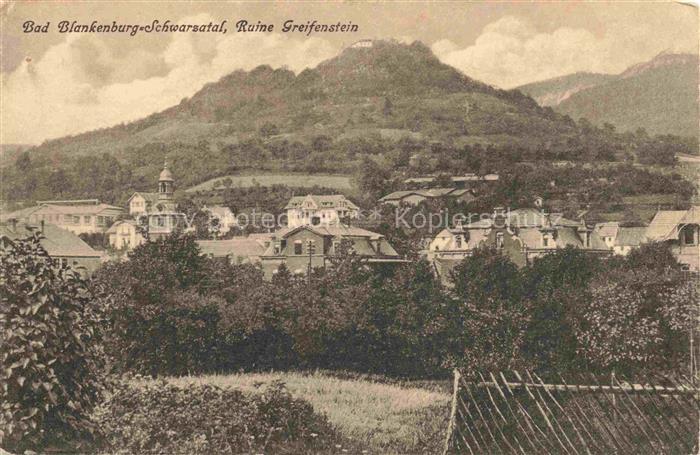 Bad Blankenburg Stadtansicht Ruine-Greifenstein Schwarzatal Berg Haeuser Kirche