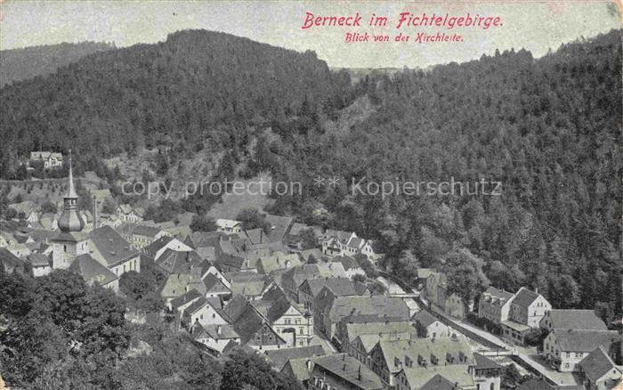 Bad Berneck Blick-von-der-Kirchleite Ortsansicht Kirche Kirchturm Daecher Wald B