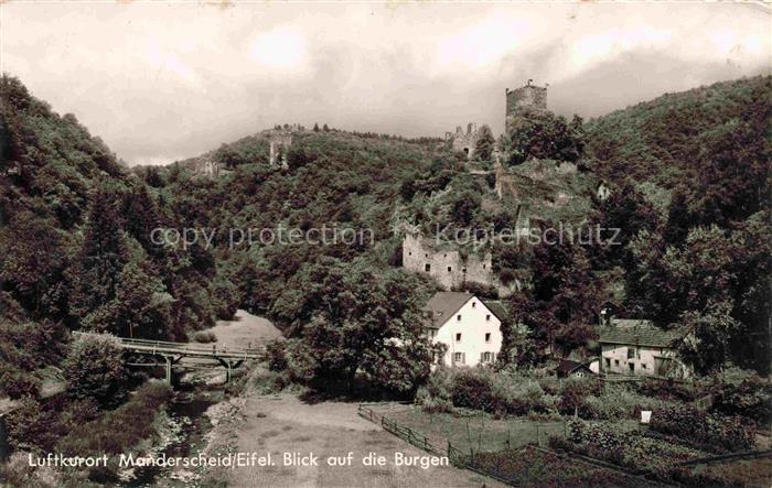Manderscheid Eifel Burgen Ruinen Eifel Tal Bruecke Wald Luftkurort