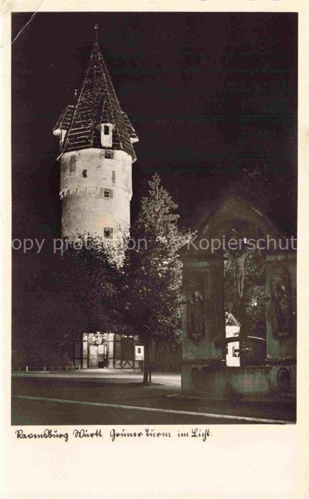 RAVENSBURG  Wuerttemberg BW Gruener-Turm Kruzifix Nachtaufnahme Beleuchtung Wehr