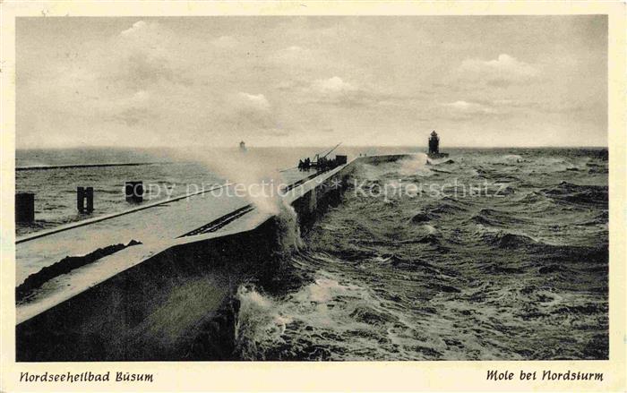 BueSUM Nordseebad Schleswig-Holstein Nordseeheilbad Mole Nordsturm Wellen Leucht