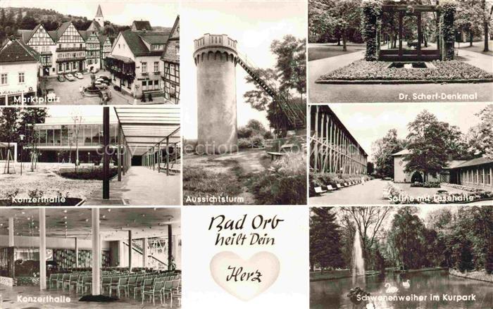 BAD ORB Hessen Spessart Marktplatz Konzerthalle Aussichtsturm Schwanenweiher Kur