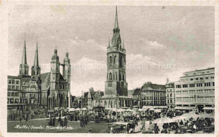 HALLE  SAALE Marktplatz Marktkirche Roter-Turm Marktszene Haendler Buden Kirchtu