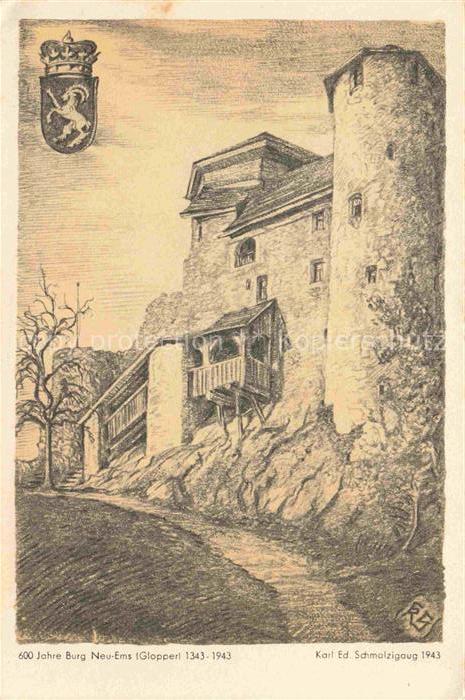 Hohenems Feldkirch Vorarlberg AT Burg-Neu-Ems Glopper Zeichnung Wappen Felsen Tu