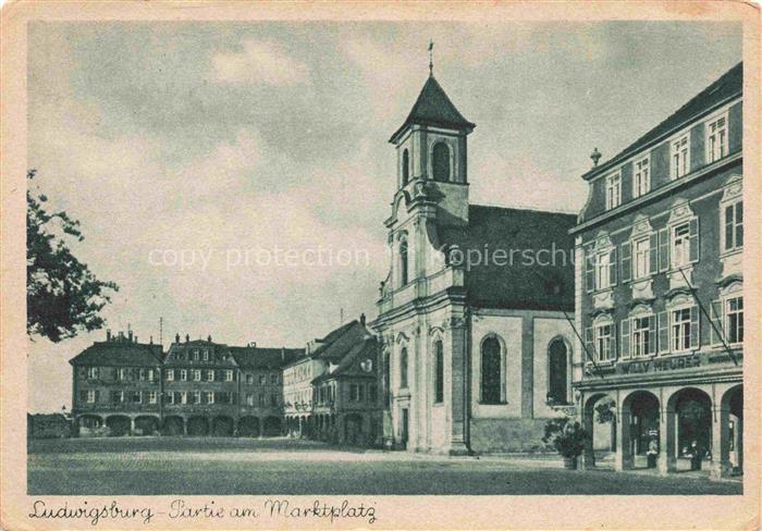 LUDWIGSBURG  BW Marktplatz Stadtkirche Arkaden Marktgebaeude Willy-Meuger-Gescha