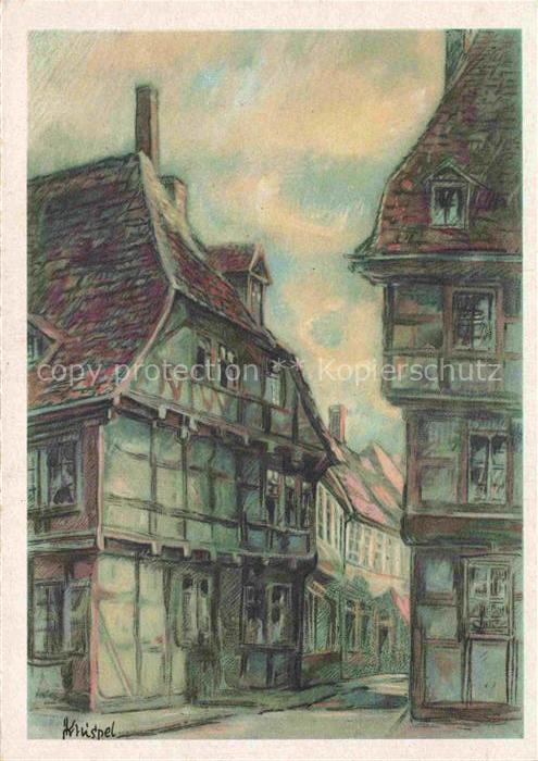 Halberstadt Harz Ochsenkopfstrasse Fachwerkhaus Altstadt Gasse Illustration Stra