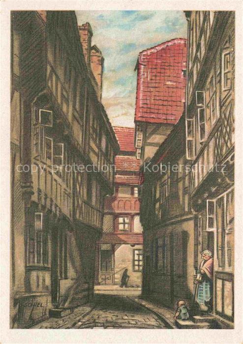 Halberstadt Harz Sackgasse Sackplatz Altstadt Gasse Fachwerkhaus Illustration Fr