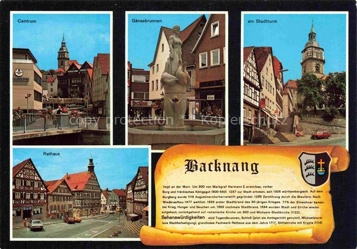 Backnang Rems-Murr-Kreis BW Centrum Gaensebrunnen Stadtturm Rathaus Fachwerk Bru