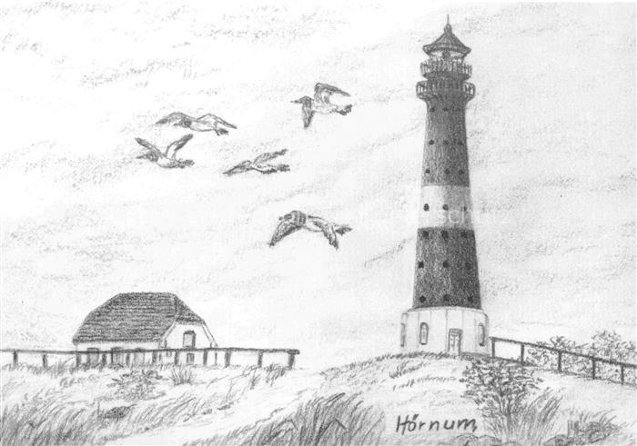 Hoernum Sylt Leuchtturm Zeichnung Moewen Duenen Reetdachhaus Kueste Sylt