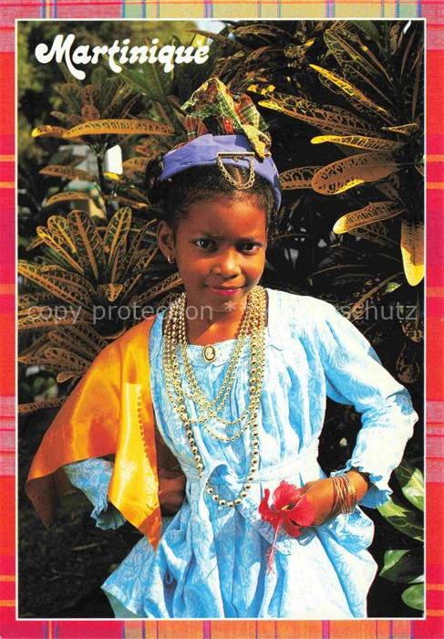 Martinique Costume-Créole Maedchen Tracht Kopfschmuck Kette Hibiskus Tropenflora