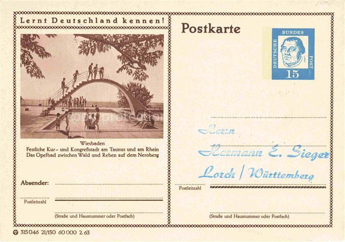 WIESBADEN Opelbad Neroberg Bruecke Badegaeste Kur-und-Kongressstadt Taunus Lernt