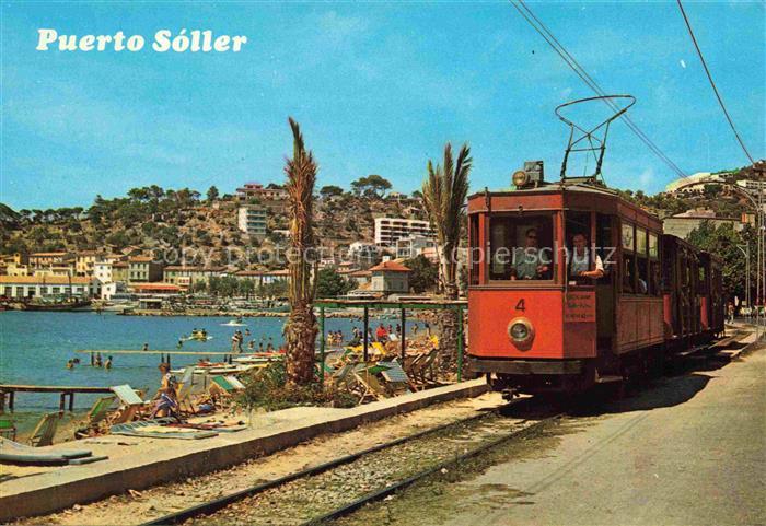 Puerto-de-SOLLER Porto Soller Mallorca ES Strassenbahn Hafen Strand Palmen Bucht