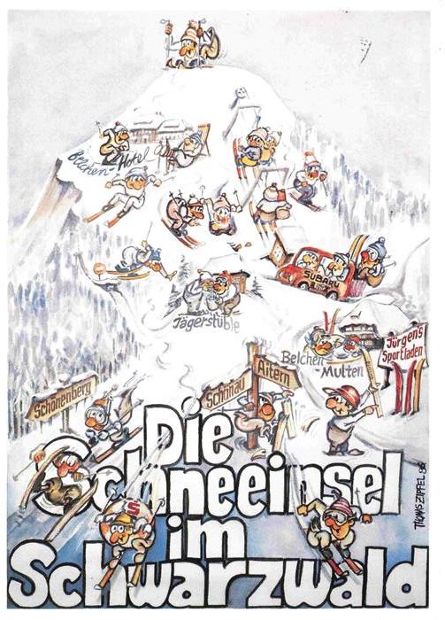 Multen-Belchen Aitern Schoenau Schwarzwald BW Karikatur Skifahrer Schwarzwald Be