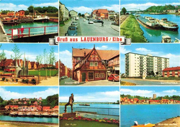 Lauenburg Elbe Schleswig-Holstein Schleuse Hafen aeltestes-Haus Wohnhochhaus Ruf