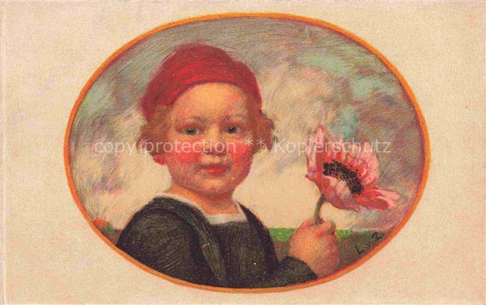 ZUMBUSCH L. v. Prof. Kuenstlerkarte Bayerischer Blumentag Kind Litho