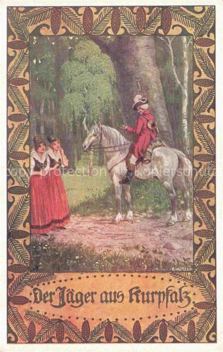 VDA Volksliederkarte Nr.2 Verein Deutschtum Litho der Jaeger aus Kurpfalz