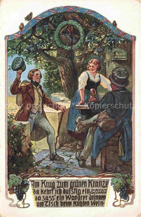 VDA Volksliederkarte Nr.3 Verein Deutschtum Litho im Krug zum gruenen Kranze