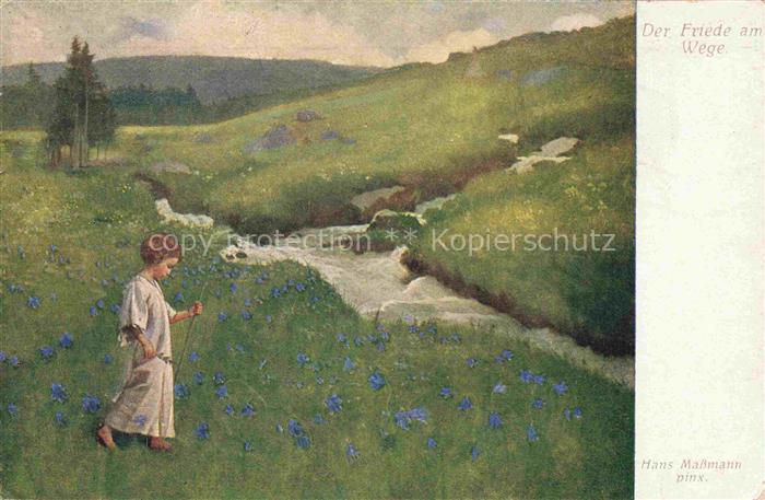 MAssMANN Hans Kuenstlerkarte Der Friede am Wege Maedchen