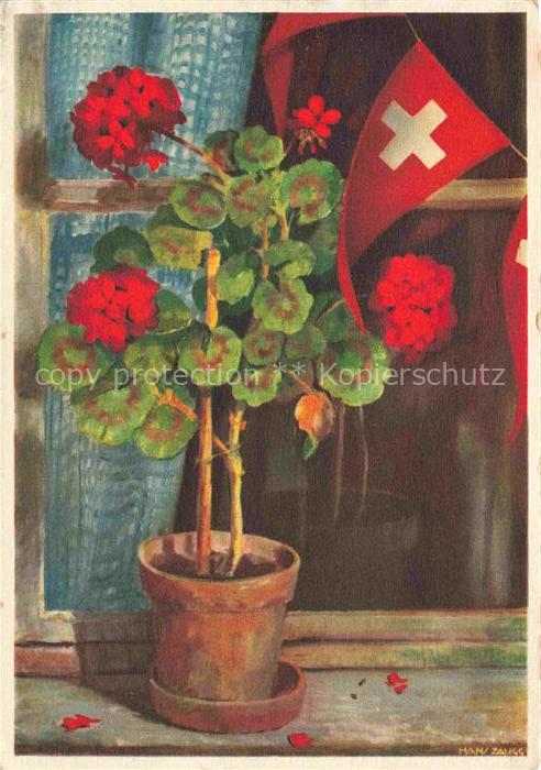 ZAUGG Hans Kuenstlerkarte Schweiz Fuer die Schweizer im Ausland Blumen