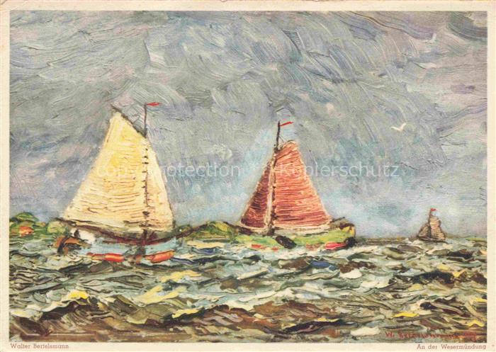BERTELSMANN Walter Kuenstlerkarte An der Wesermuendung Segelboote Bremen Eduscho