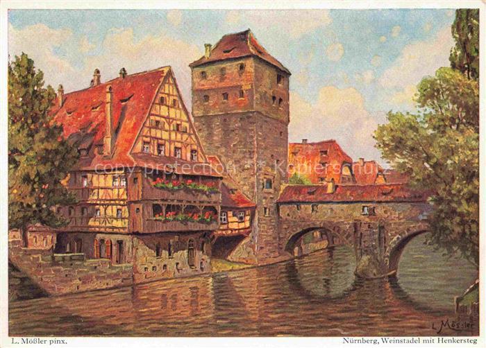 MoessLER Ludwig Moessler Ludwig (1902-1949) Kuenstlerkarte Nuernberg Weinstadel