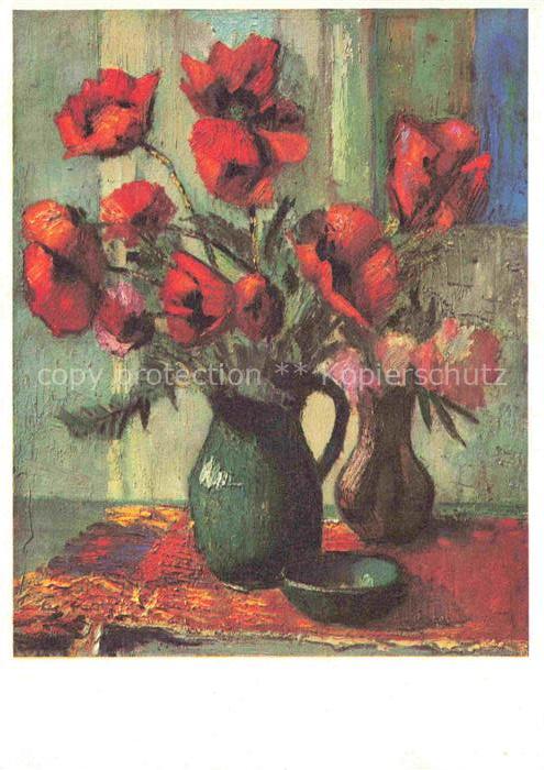 VOEGELI E. Lausanne Kuenstlerkarte Mohnblumen Vase