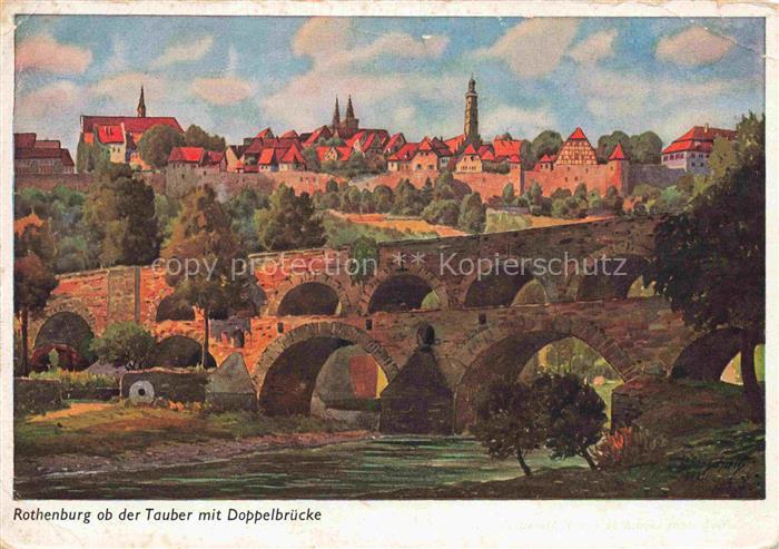 MARSCHALL Vinzenz Kuenstlerkarte Rothenburg o.d Tauber Doppelbruecke