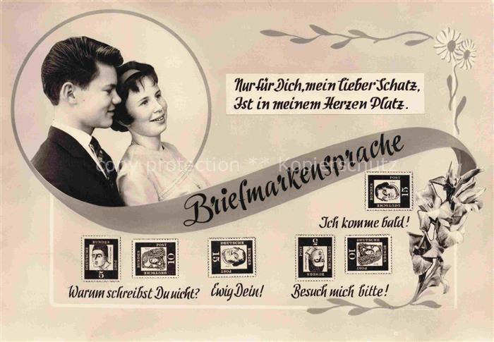 BriefmarkenSPRACHE auf Ak Language des Timbres--