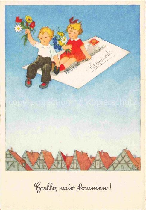 LINDEBERG Kuenstlerkarte Brief Kinder Litho Verlag August Gunkel Duesseldorf