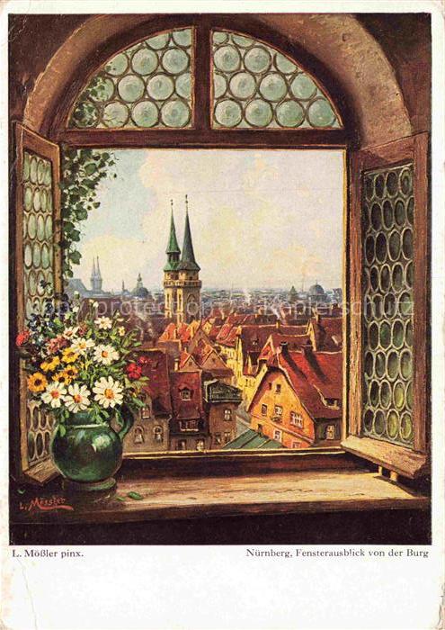 MoessLER Ludwig Moessler Ludwig (1902-1949) Kuenstlerkarte Nuernberg Fensterausb