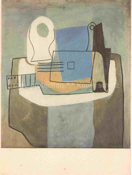 PICAssO Pablo (1881-1973) Kuenstlerkarte Gitarre Flasche und Obstschale